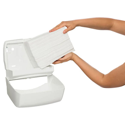 White plastic container with a lid, holding white cloths, against a white background.