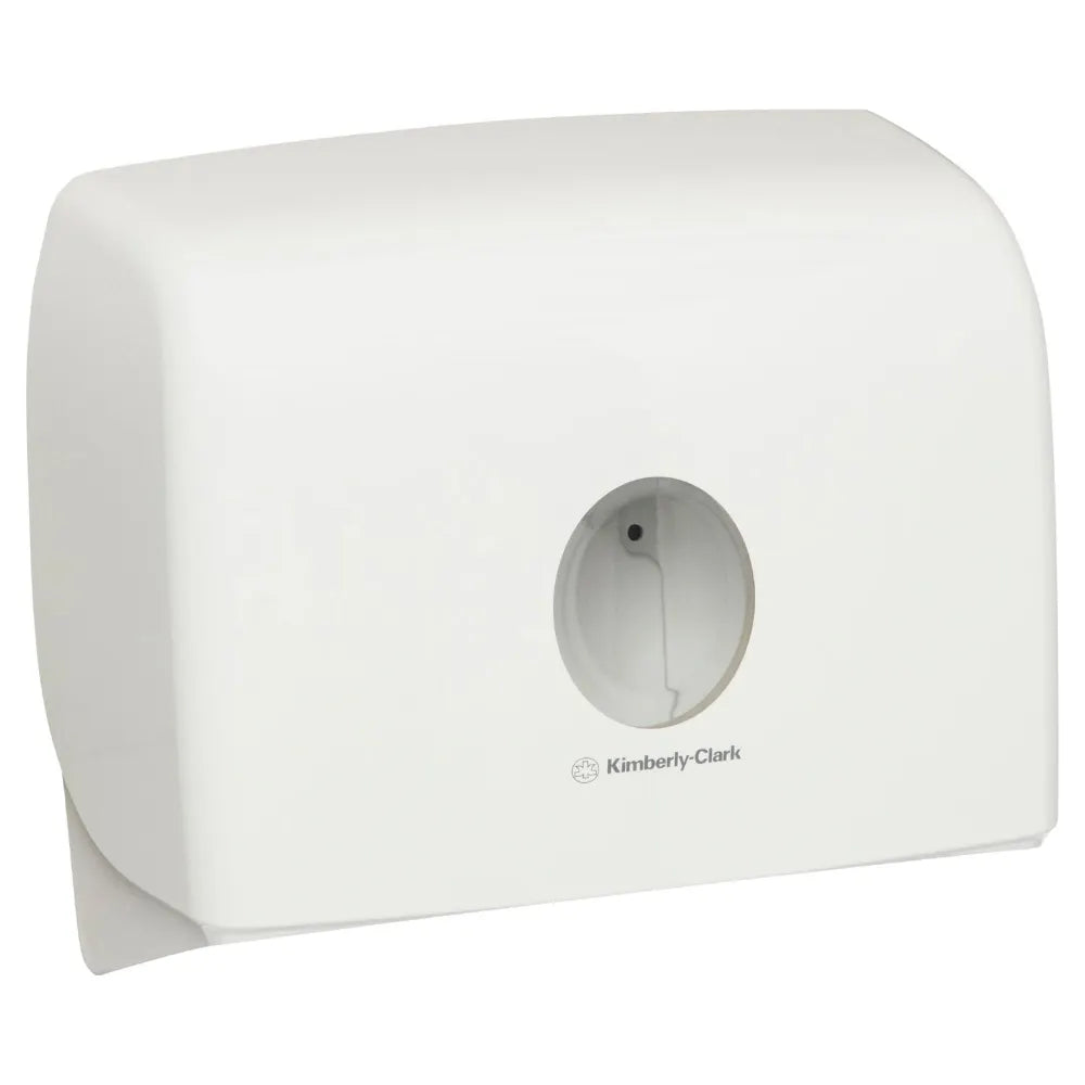 White paper towel roll holder with Kimberly-Clark logo on a white background