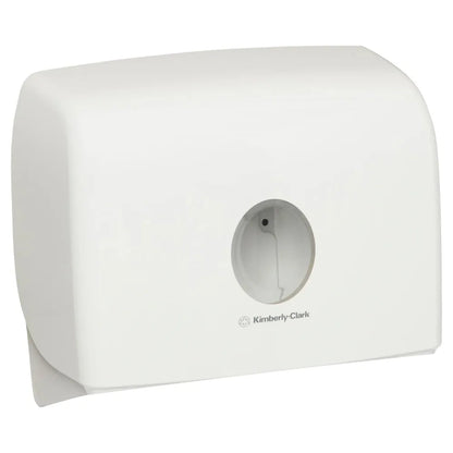 White paper towel roll holder with Kimberly-Clark logo on a white background