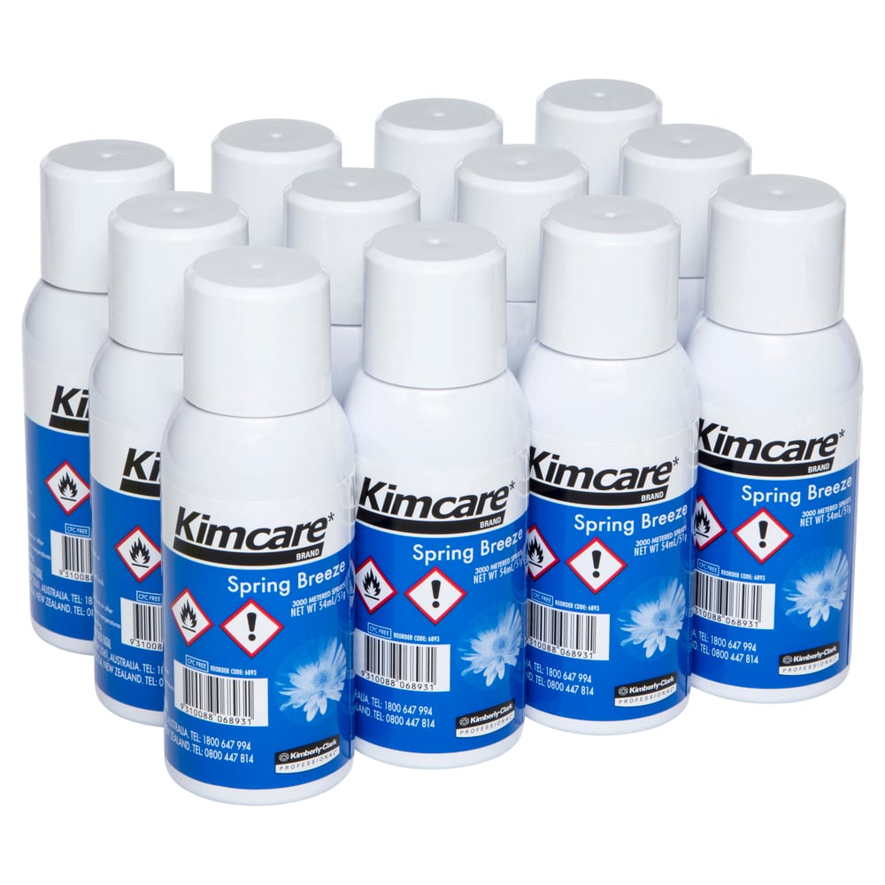 Multiple Kimcare Spring Breeze air freshener bottles on a white background