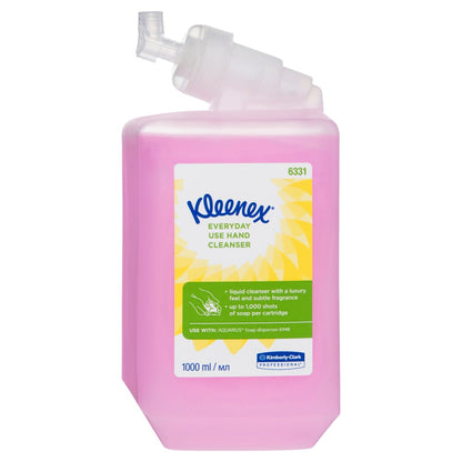 Pink bottle of Kleenex hand soap on a white background