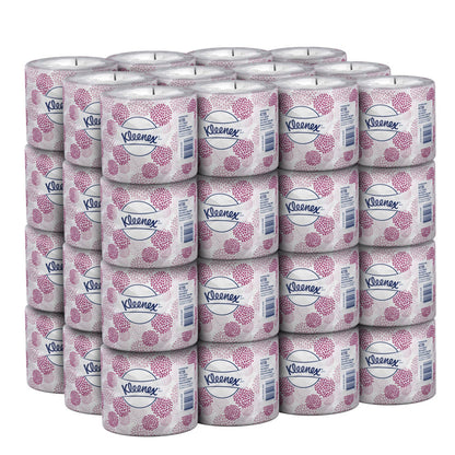 Stack of Kleenex facial tissue rolls on a white background
