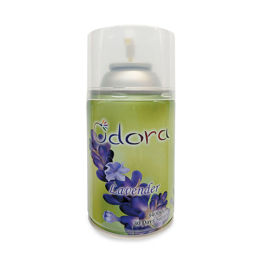 Odora lavender air freshener can on a white background