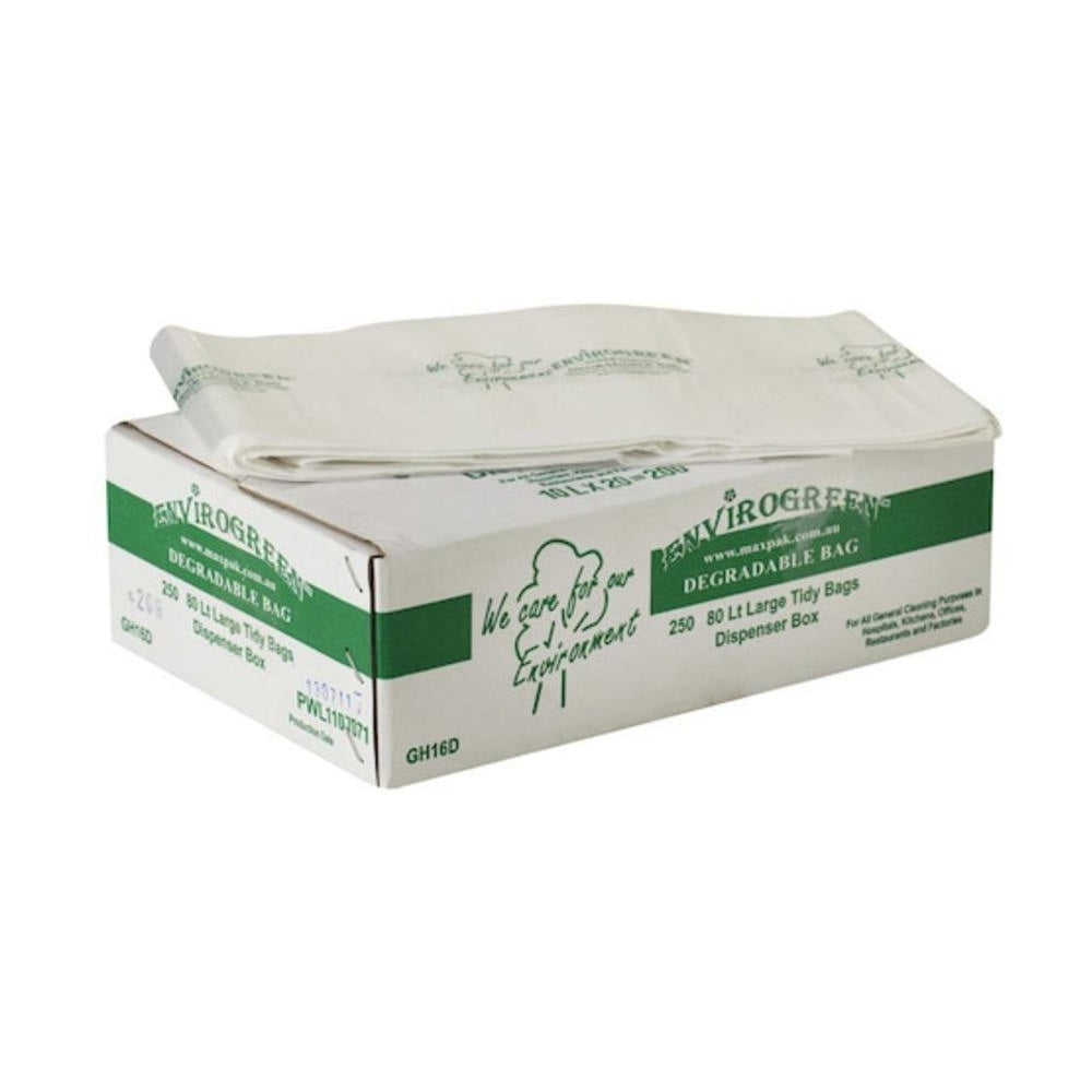 Box of Envirogreen disposable bags on a white background