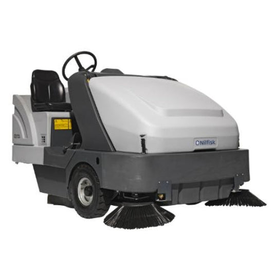 Nilfisk SR1601 Ride On Sweeper floor cleaning machine with Nilfisk logo on a white background