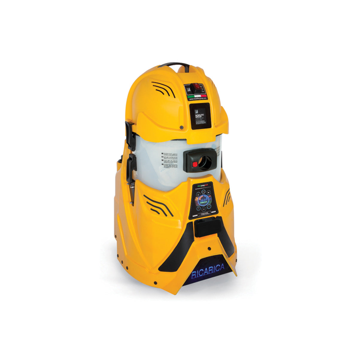 Yellow and black Novaltec Black Hawk R Steam Generator industrial cleaning machine on a white background