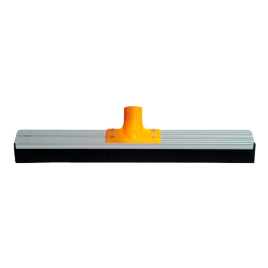 Floor cleaning tool with yellow handle and black rubber pad on a white background