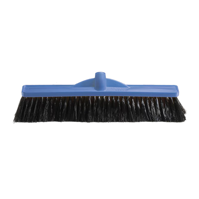 Blue broom with black bristles on a white background