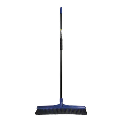 Blue broom with a black handle on a white background