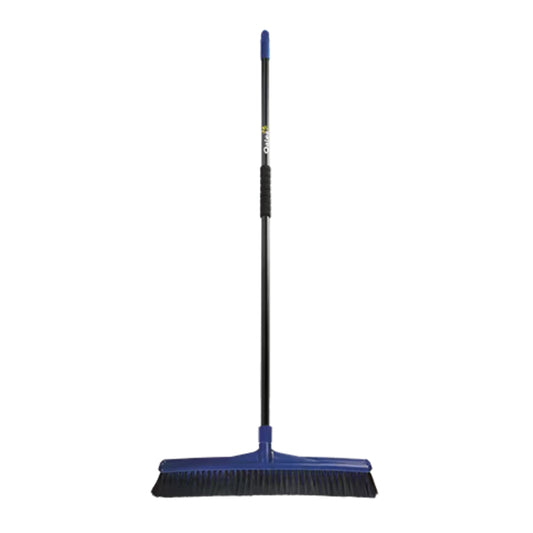 Blue broom with a black handle on a white background