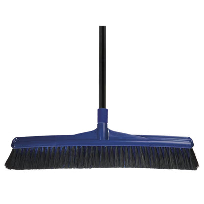 Blue broom with black bristles on a white background