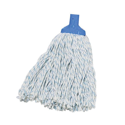 Blue and white mop head on a white background
