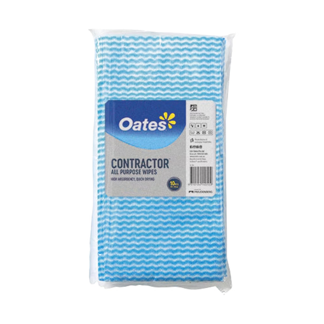 Pack of Oates Contractor all-purpose wipes with blue and white design.