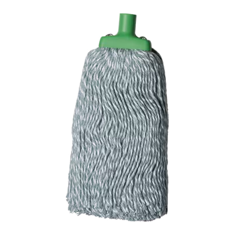 Mop head with green handle on a white background