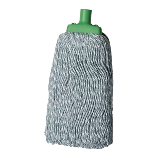 Mop head with green handle on a white background