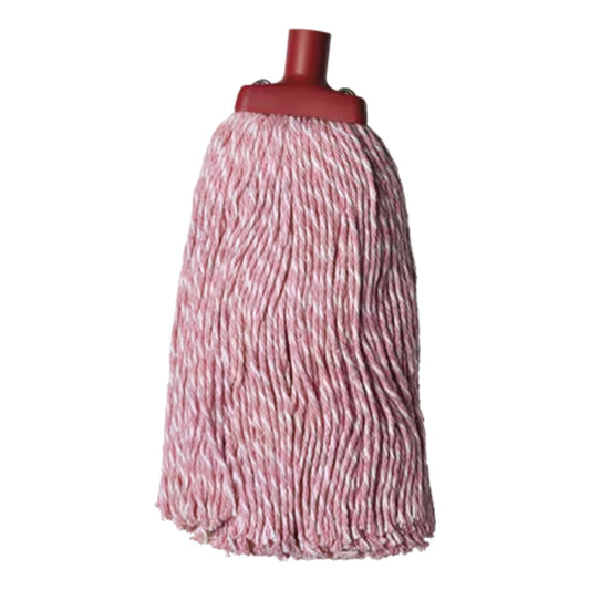 Red and white mop head on a white background