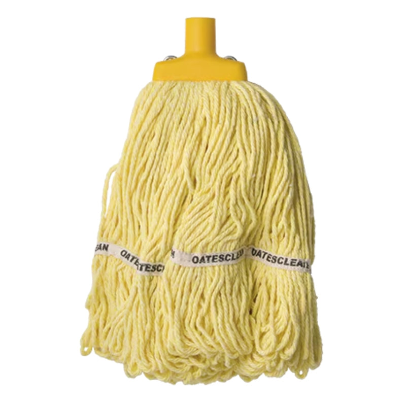 Yellow mop head with a yellow handle on a white background