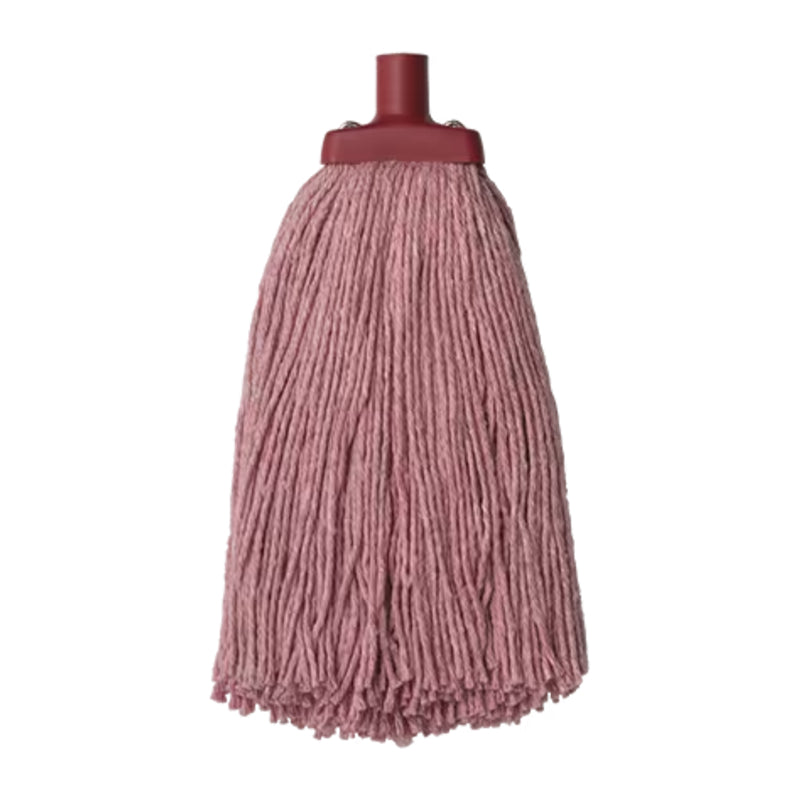 Red mop head with red plastic handle on a white background