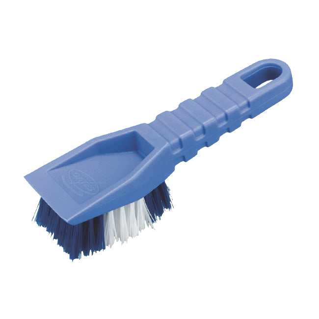 Blue brush with white bristles on a white background