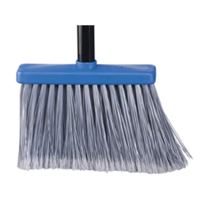 Blue Oates Lobby Dustpan Broom with gray bristles on a white background
