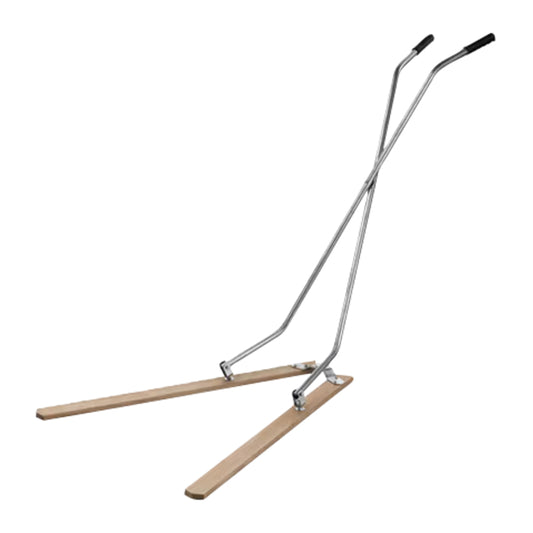 Two metal mop handles with wooden bases on a white background