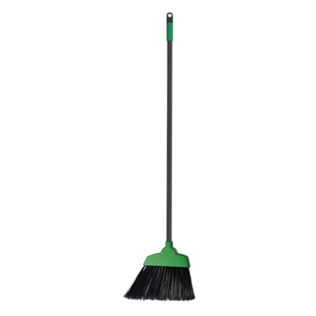 Green and black broom on a white background