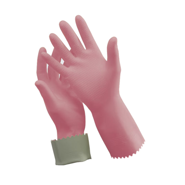 Pair of pink Oates gloves on a white background