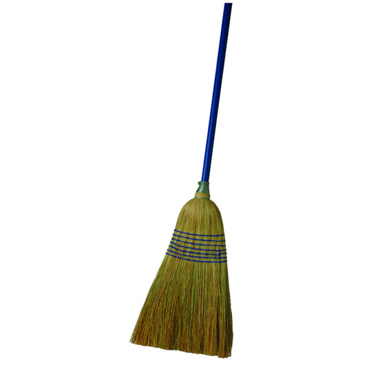 Broom with a blue handle on a white background