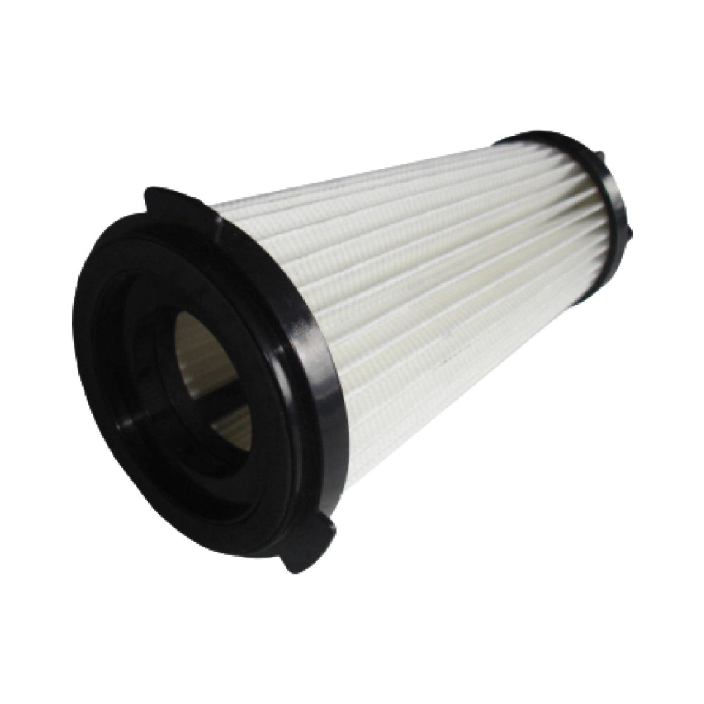 Conical vacuum filter with black outer rim on a white background