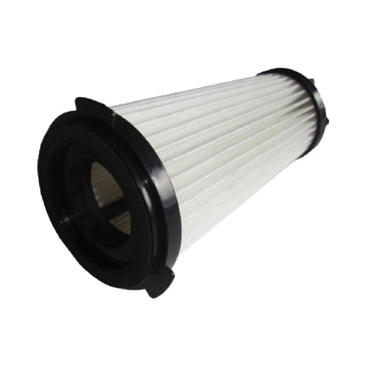 Conical vacuum filter with black outer rim on a white background