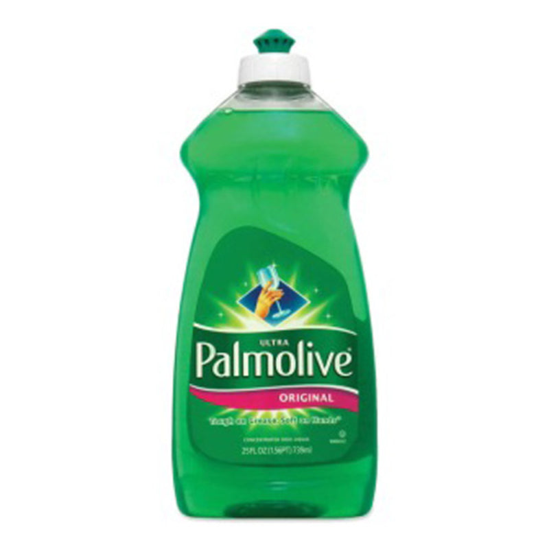 Green bottle of Palmolive dish soap on a white background