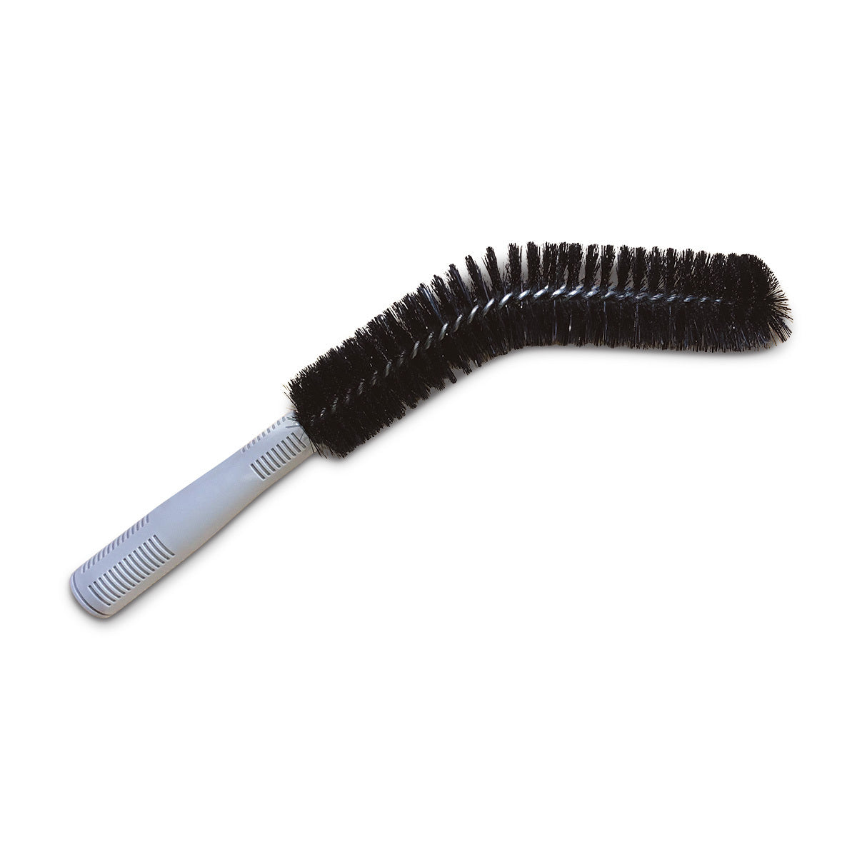 Pipe cleaning brush with black bristles on a white background