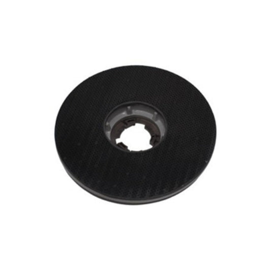 Black round floor pad holder on a white background