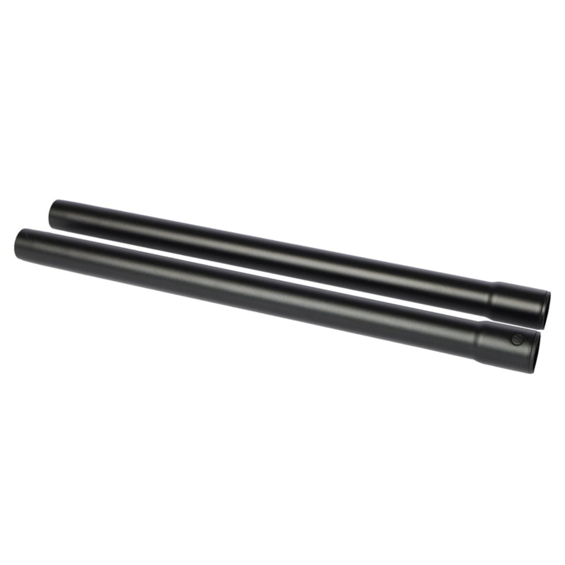 Two black metal pipes on a white background