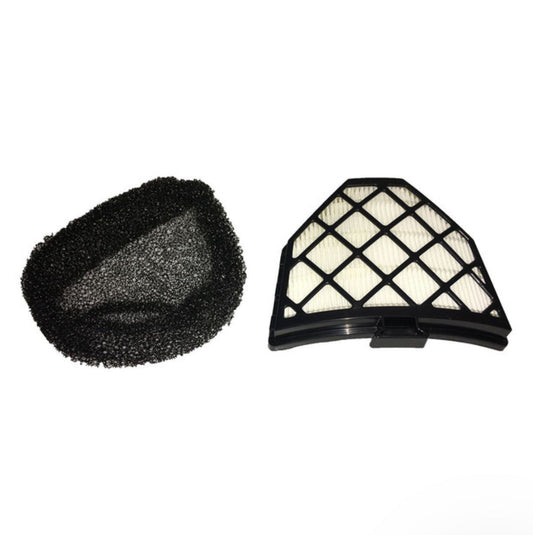 Two air filters, one black and one white, on a white background