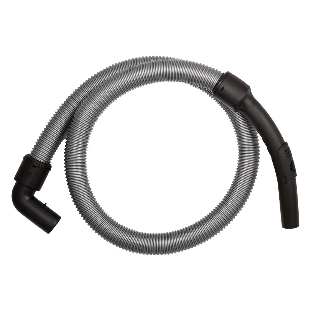 Vacuum cleaner hose with black connectors on a white background
