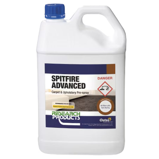 Spitfire Advanced carpet and upholstery pre-spray container with blue cap on a white background