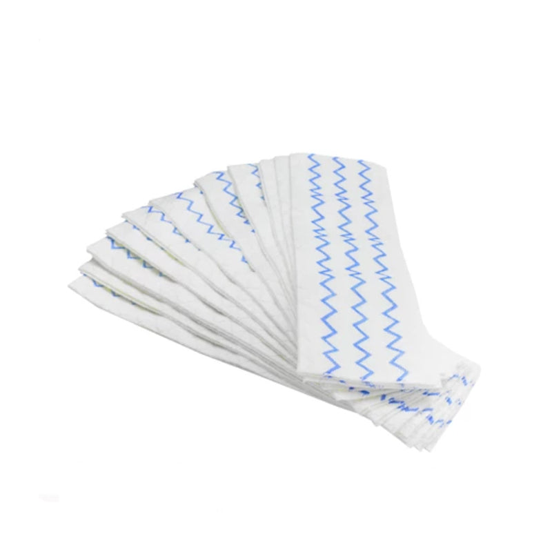 Set of Rubbermaid Hygen Disposable Microfibre Cloths with blue zigzag patterns on a white background
