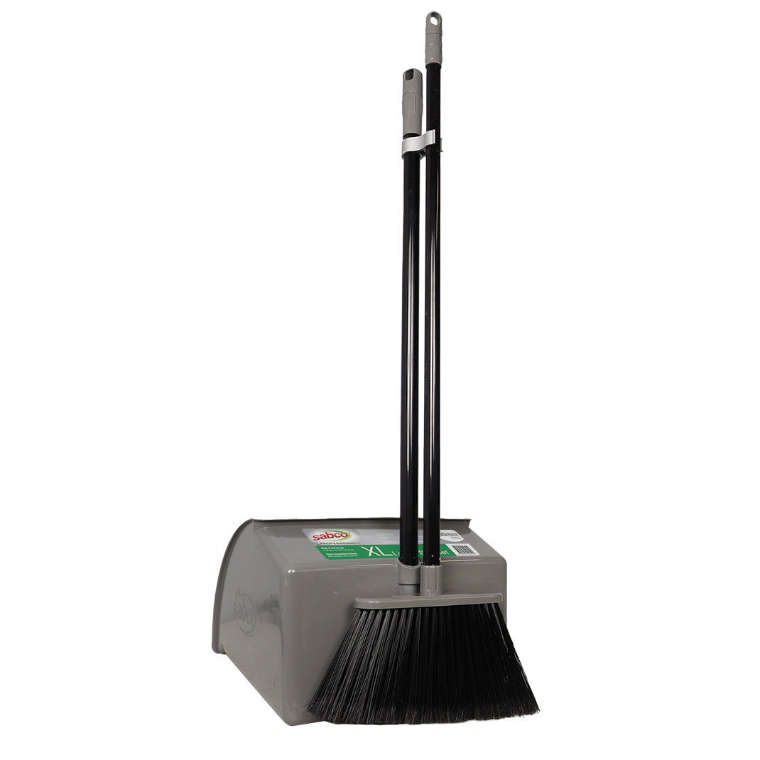 Broom and dustpan set on a white background