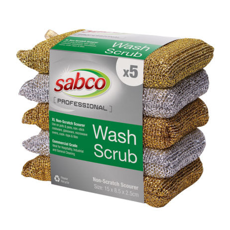 Pack of Sabco wash scrub with five scrubs on a white background