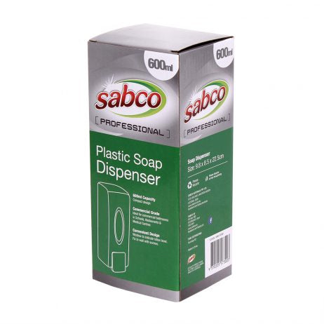 Sabco plastic soap dispenser packaging on a white background