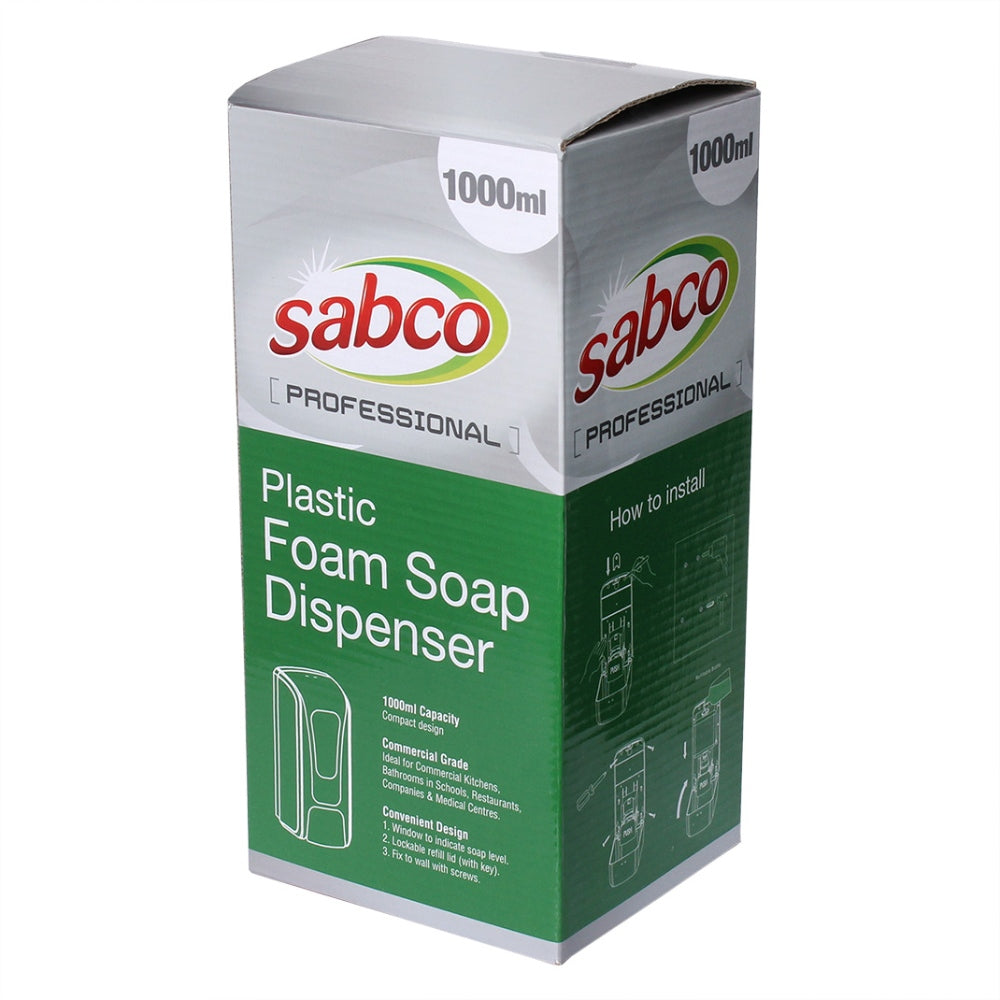 Sabco Professional plastic foam soap dispenser packaging on a white background