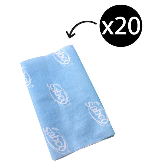 Pack of 20 blue filters with 'Sabco' branding on a white background