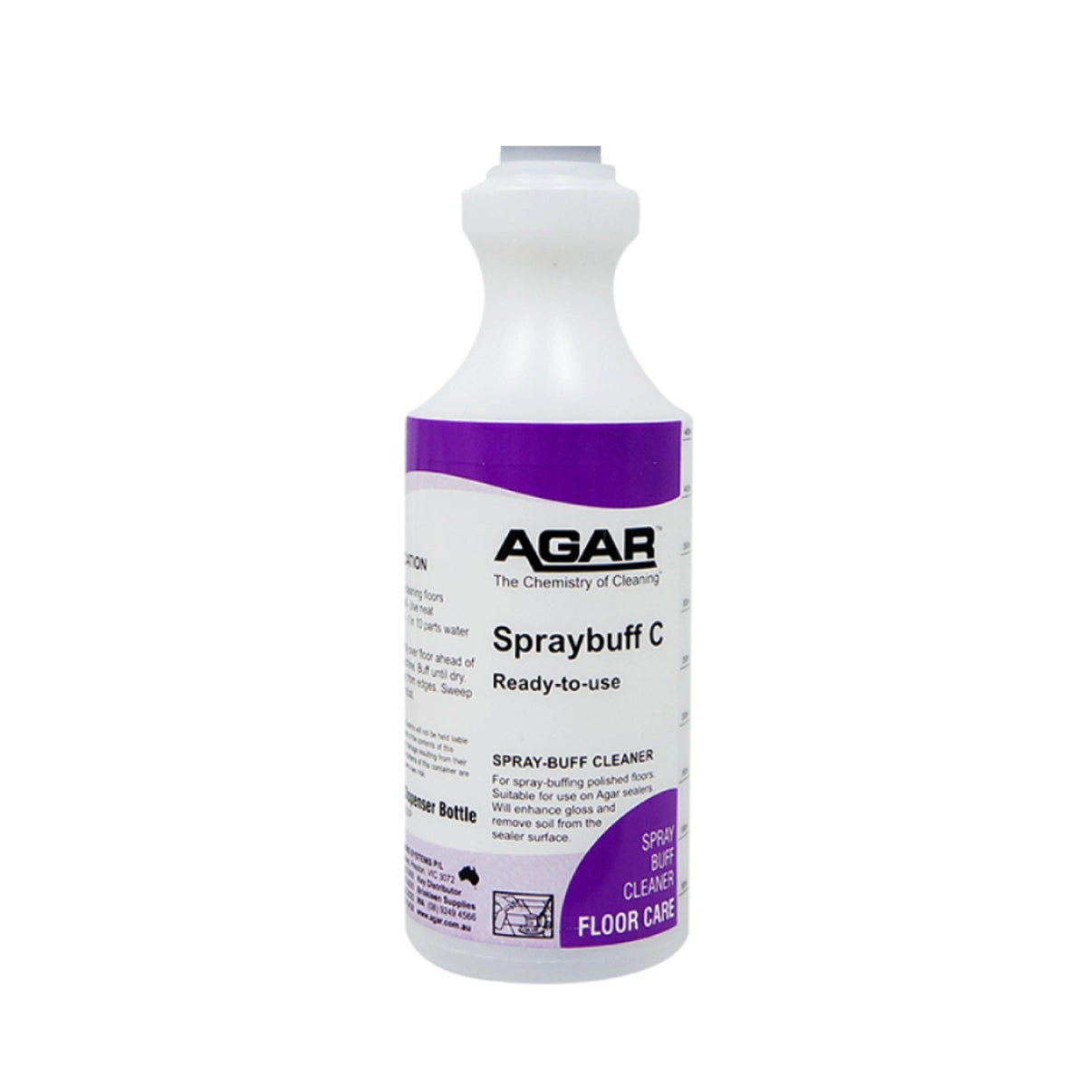 Empty Agar Spraybuff C cleaning spray bottle on a white background
