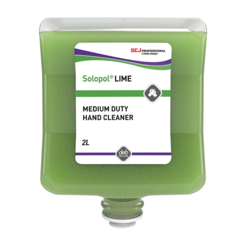 Container of Solopol Lime hand cleaner with a label on a white background