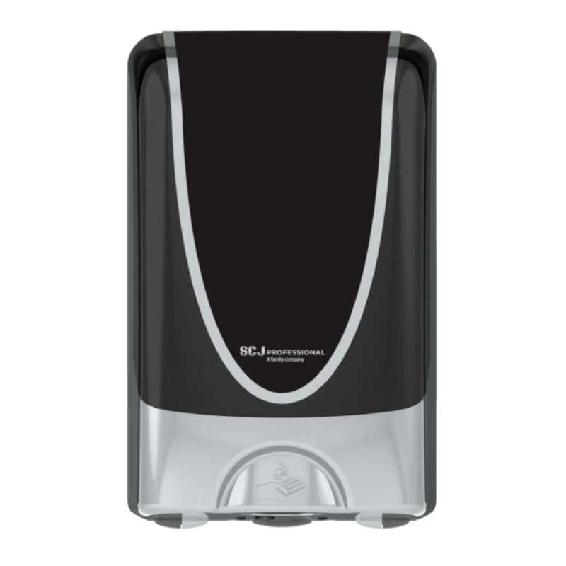 Black and silver soap dispenser with SCJ Professional logo on a white background