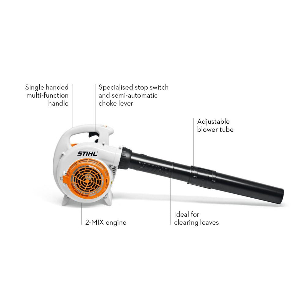 STIHL Blower Z Petrol leaf blower with labeled features on a white background