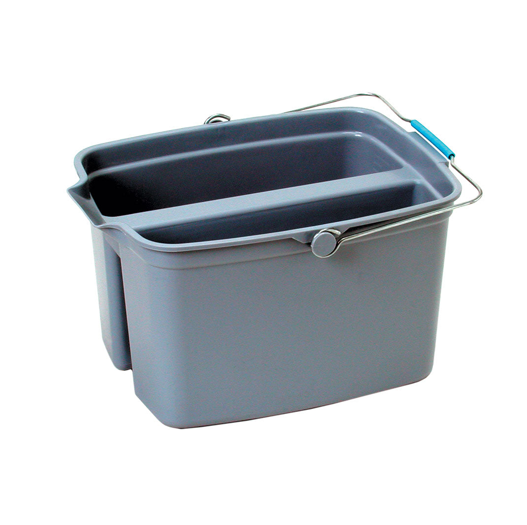 Gray plastic bucket with a smaller container inside on a white background