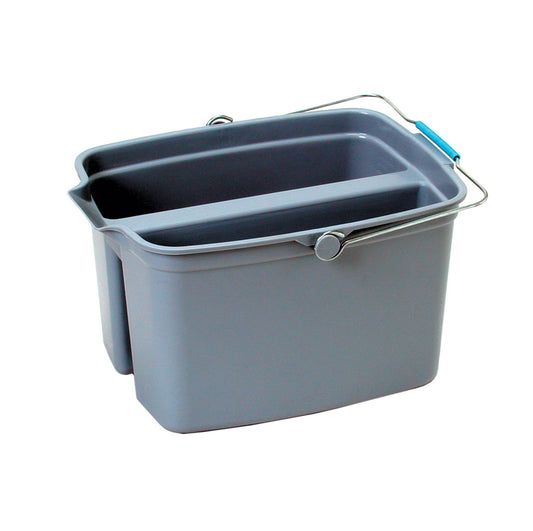 Gray plastic bucket with a smaller container inside on a white background