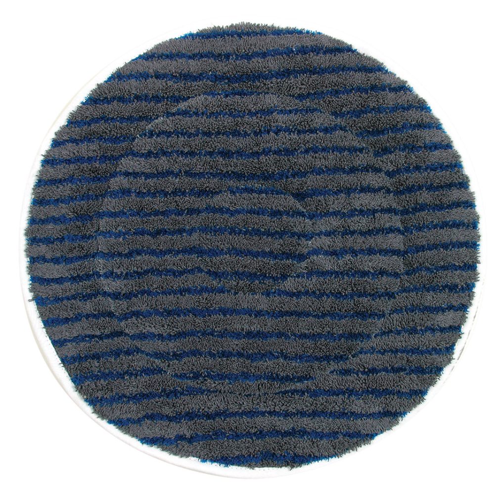 Round Microfibre Carpet Bonnet Floor Pad with blue and gray striped pattern on a white background